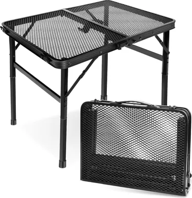 Produktbild von Klappbarer Campingtisch mit Metallgitterplatte - 2 Höhenverstellbar - Leicht und Tragbar - 60x40cm - Schwarz