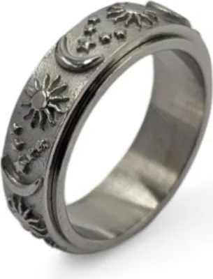 Produktbild von Drehbare Anti-Stress Ringe aus Edelstahl mit Sonne- und Mondmotiven US 7 Silber