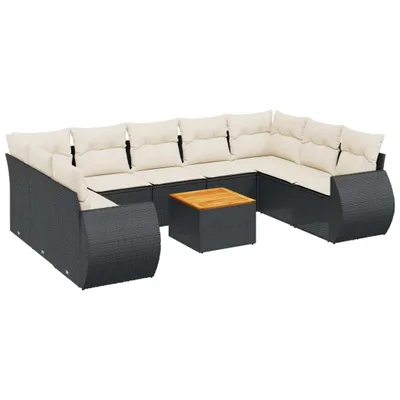Produktbild von 10-tlg. Garten-Sofagarnitur mit Kissen Schwarz Poly Rattan