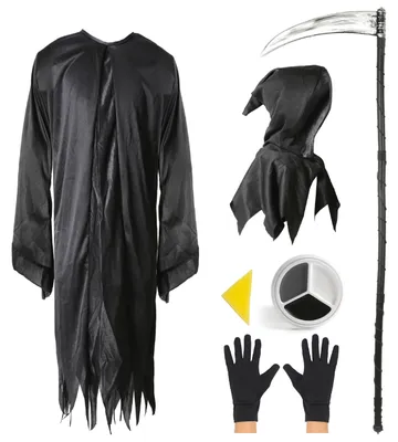 Kindergrim-Reaper-Kostüm, 4–6 Jahre, schwarz, mit Sense