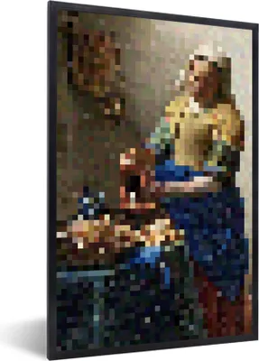 Produktbild von MuchoWow® Gerahmtes Poster Das Milchmädchen - Johannes Vermeer - Pixel 60x90 cm - Poster mit Schwarzem Bilderrahmen Wandposter Rahmen Foto Bilder - Kunst