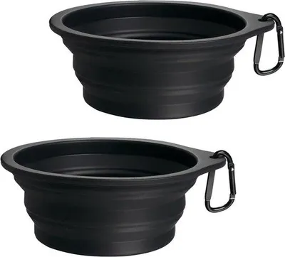Immagine prodotto di Ciotole in silicone per cani - Set da 2 - Ciotole portatili e impermeabili per cani e gatti - Con moschettone - Nero