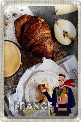 Produktbild von Blechschild Reise 20x30cm Frankreich Kaffee Croissant Birne