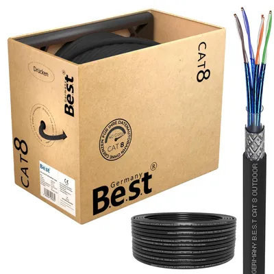Produktbild von B.E.S.T. 200 m CAT 8.1 Outdoor Netzwerkkabel S/FTP 40 Gbit/s 2000 MHz AWG 23/1 Kupfer PE Schwarz