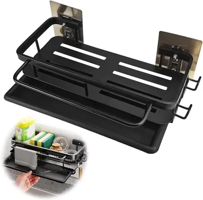 Image de Support mural en acier inoxydable, adhésif, sans perçage, avec étagère, pour cuisine et salle de bain