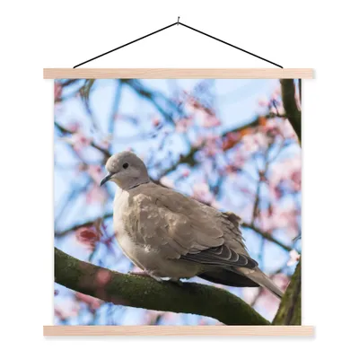 Produktbild von MuchoWow® Textilposter Vogel - Blumen - Taube - Blütenzweige - Rosa 40x40 cm mit holzfarbenen Rahmen - Posterleiste