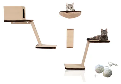 Produktbild von Silvio Design Achtteilige Katzen-Kletterwand | Katzen Kletterlandschaft mit Kratzbrett, Katzenhöhle und Katzenmulde | Wandpark für aktive Katzen | Katzen Kletterlandschaft mit Katzenkratzbretter, Farbe:beige/braun
