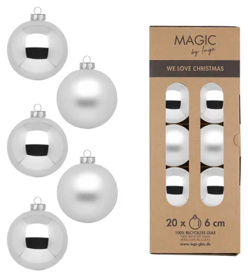 Immagine prodotto di Baubles natalizi in vetro 6cm 20 pezzi - Argento ghiacciato