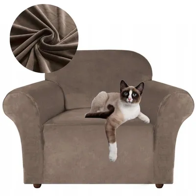 Produktbild von Sesselbezug 1 Sitzer 90-140cm - Samt - Braun - Stretch Couchbezug - mit Schaumstoffrollen