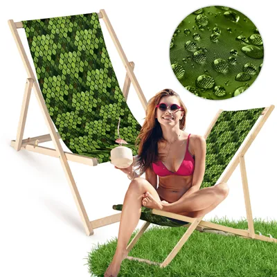 Holz Liegestuhl klappbar „Blätter“ – Gartenstuhl Relaxstuhl Sonnenliege Balkon Terrasse Naturmotiv
