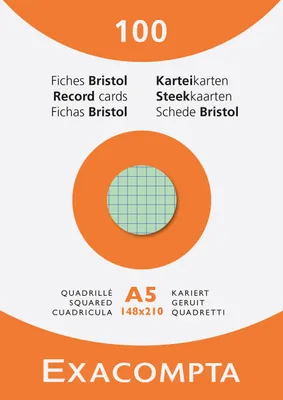 Produktbild von Exacompta Karteikarten DIN A5 kariert Faltschachtel 100 Stück sortiert