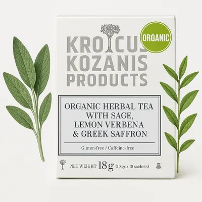 Produktbild von Krokos Kozanis Rooibos-Tee Mit Salbei Verbene Und Safran Ökologisch 10 Beutel 18g