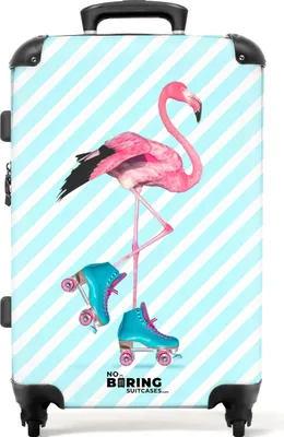 Obrázok produktu pre NoBoringSuitcases.com® Veľký kufor - Flamingo s modrými kolieskovými korčuľami - Kombinovaný zámok TSA - Pevná škrupina vozíka na 4 kolieskach - 72 litrov - Cestovný kufor - 66 cmKufr Medium 67x43x25 cm, 72L,