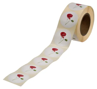 Immagine prodotto di Adesivo "Papavero", diametro 35 mm, multicolore, in carta - confezione da 500 adesivi in dispenser