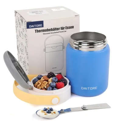 Thermocontainer 480 ml Edelstahl blau mit Löffel