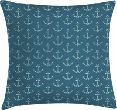Produktbild von ABAKUHAUS Anker Kissenbezug, Stilisierte Anker mit Maritime Figuren Fische Unterwasser Meerestiere, 40 x 40 cm, Petrol Blue Himmelblau