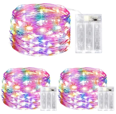 LED-Lichterkette, 3er-Pack, 5 m, 50 LEDs, batteriebetrieben, Timer