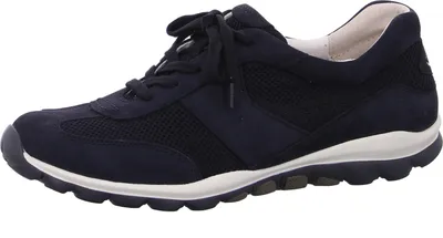 A single navy blue sneaker is shown against a white background.
