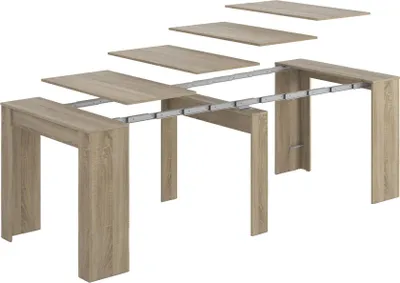 Produktbild von Konsolentisch Dboc, Ausziehbarer Esstisch, Tisch mit Mehrzweckverlängerungen, die auf bis zu 10 Sitzplätze erWeißert werden können, 51/237x90h78 cm, Eiche