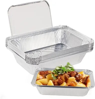 Imagen del producto de Recipientes de aluminio para parrilla con tapa, capacidad de 2250 ml, juego de 10 unidades, ideales para hornear y cocinar