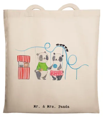 Produktbild von Mr. & Mrs. Panda Shopping Tasche Pandas Freizeitpark besuchen - Transparent - Geschenk, Tragetasche, Laptoptasche, Schultasche, Achterbahn fahren, Tote Bag, Büchertasche