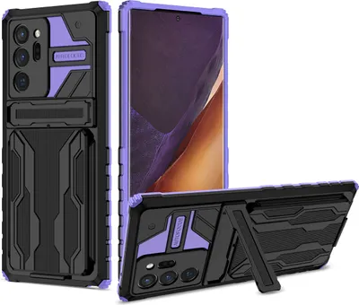 Produktbild von Galaxy Note 20 Ultra Hülle, Hybrid Robust Schutz Stoßfest Schutzhülle mit Kartenhalter Ständer für Samsung Galaxy Note 20 Ultra Lila