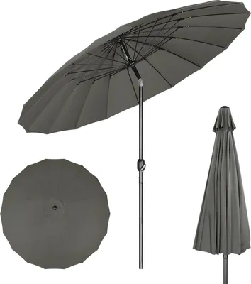 Produktbild von Gartensonnenschirm - Balkonschirm - 273x261 cm - Kurbel & Neigbar - 38 mm Aluminiummast - 18x7 mm Fiberglasrippen - 180 g/m² Polyester Wasserdicht - Silber