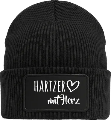 Produktbild von Huuraa Beanie Hartzer mit Herz Black doppellagige Polyacryl Mütze mit Patch Geschenkidee