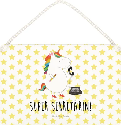 Produktbild von Mr. & Mrs. Panda Schild Einhorn Sekretärin DIN A5 - Weiß - Geschenk, Einhörner, Türschild, Unicorn, kleine aufmerksamkeit, Büro, Steuerkanzlei, holzbild, Deko Wandbild