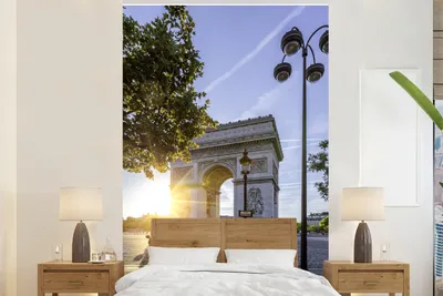 Produktbild von MuchoWow® Fototapete für Wohnzimmer oder Schlafzimmer Wandtapete Vinyl Motivtapete Der Triumphbogen in Paris bei Sonnenaufgang und strahlend blauem Himmel - 170x260 cm - Wohnzimmertapete