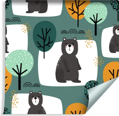Produktbild von 10m VLIES TAPETE Rolle Kinderzimmer Wildtiere Bären Wald Bäume Natur XXL