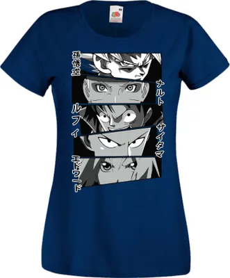 Zdjęcie produktu dla Koszulka Damska Manga Anime Anime Heroes Naruto Goku Luffy Sakura Anime Heroes, Lady M / Ciemnoniebieski