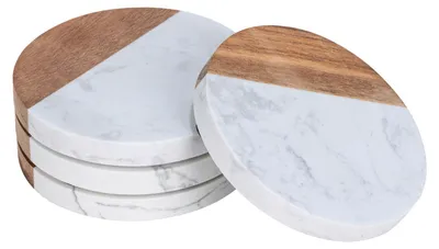 Produktbild von SCHÖNER WOHNEN-Kollektion Untersetzer Mod. MARNIE 4er-Set Marmor Akazienholz Küchenhelfer Naturholz Ø 10x1cm weiß naturfarben