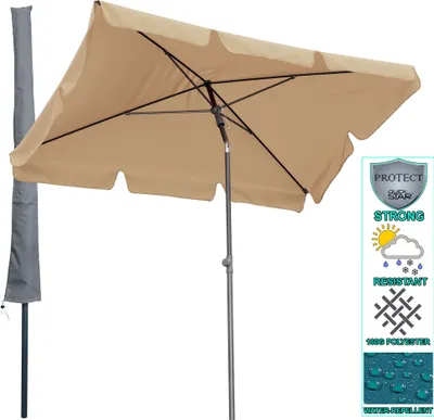 Produktbild von Balkon Sonnenschirm 200x125cm Balkonschirm Rechteckig Knickbar Sand Gartenschirm UV 50  mit Schutzhülle