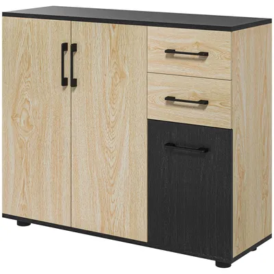 Immagine prodotto di Credenza 2 Ante 2 Cassetti 90x30x75,5 cm in Legno Noce e Nero