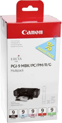 Image de Canon PGI-9 MBK/PC/PM/R/G Multi-Pack - pack de 5 - rouge, vert, noir mat, Photo Cyan, Photo Magenta - réservoir d'encre d'origine - pour PIXMA Pro9500, Pro9500 Mark II