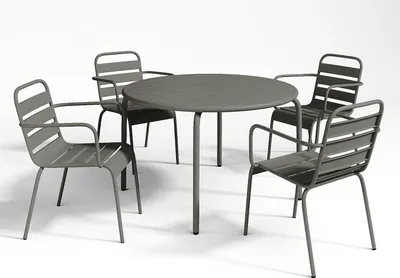 Produktbild von Metall-Gartenesszimmer – Tisch 110 cm lang und 4 stapelbare Stühle – Dunkelgrau – MIRMAND