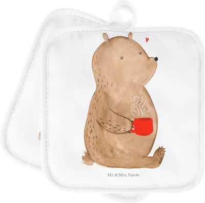 Produktbild von Mr. & Mrs. Panda Topflappen Bär Kaffee - Weiß - Geschenk, Topfuntersetzer, Bären, Topflappenset, Teddy, Set, Coffee, Guten Morgen, Motivation, topfhalter, Kochlappen