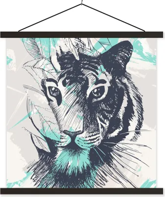 Produktbild von MuchoWow® Textilposter Tiger - Abstrakt - Blau 40x40 cm mit schwarzem Rahmen - Fotos