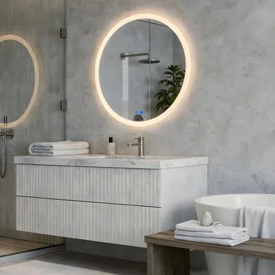 Image de Miroir de salle de bain rond ARTFORMA LED, 60 cm, sans cadre, avectactile et traitement anti-buée