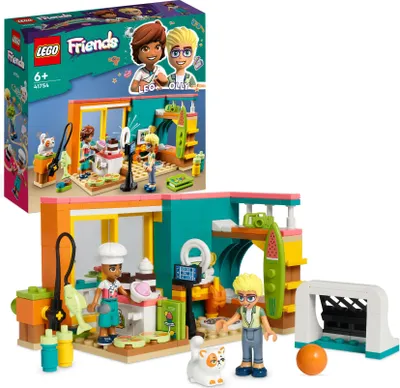 Produktbild von LEGO 41754 Friends Leos Zimmer Backen Spielset, Sammler Spielzeug für Mädchen und Jungen mit Olly Mini-Puppe, Zubehör und Haustier, 2023 Serie Figuren