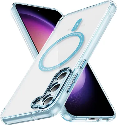 Image de Etui magnétique transparent pour Samsung Galaxy S23+, compatible MagSafe, étui de protection antichoc hybride Bleu