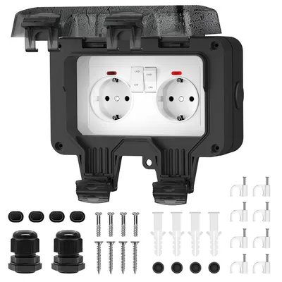 Produktbild von Außensteckdose 16A, wasserdichte Doppelsteckdose mit Schalter und LED-Anzeige, Schuko Steckdose für Garten, Werkstatt und Garage