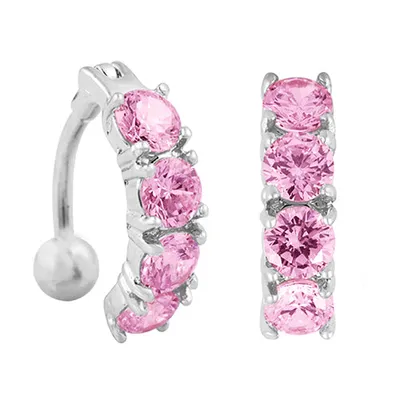 Produktbild von Taffstyle Bauchnabelpiercing Reverse Bauchnabelpiercing Banane Stecker mit 4 Zirkonia Kristallen, Pink