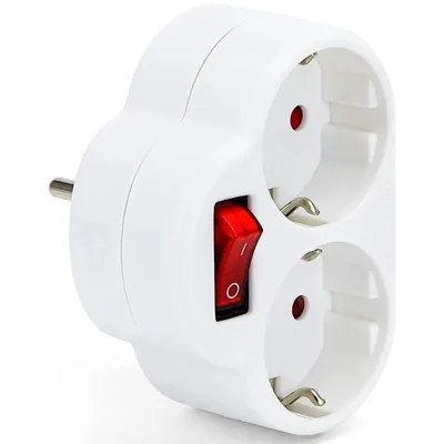 Produktbild von Steckdosenadapter mit Schalter 2er Schuko Mehrfachstecker Zwischenstecker Weiß 2-fach Steckdose kompakt für Schlafzimmer Bad Küche Büro Wandstecker
