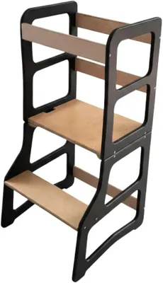 Imagen del producto de Torre de aprendizaje Montessori para niños | Taburete auxiliar multifuncional | Fabricado a mano | Con opción de resbalín para trona | Para la cocina y el uso diario (, mesa para torre de aprendizaje)