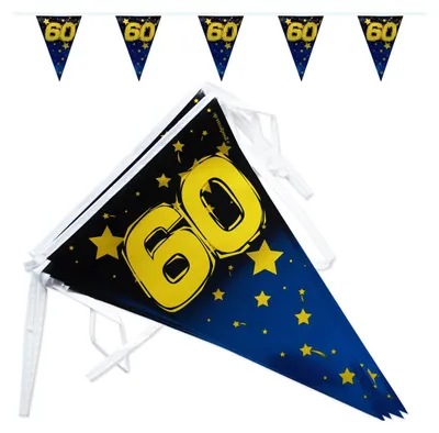 Produktbild von Goodymax® 60. Geburtstag Wimpelkette "Stars/Gold Metallic" 6,8 m lang