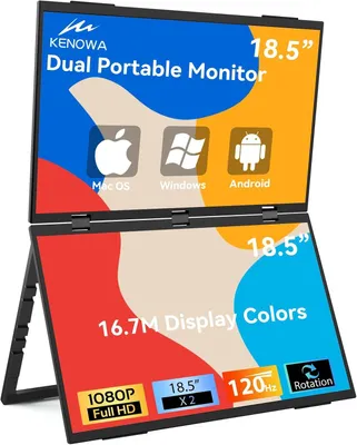 Produktbild von Faltbarer, tragbarer Dual-Monitor - 18,5 Zoll - 120 Hz - IPS - USB-C - HDMI - Lautsprecher