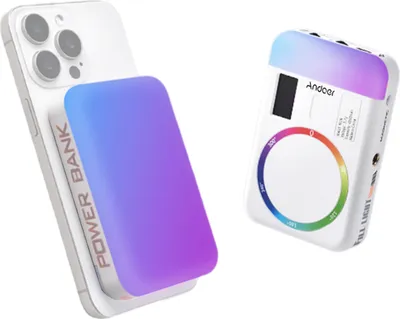 Obrázok produktu pre Andoer CC5 RGB videolampa, obojstranné fotografické svetlo, 2500 K – 9000 K, stmievateľné doplnkové osvetlenie pre fotoaparáty v mobilných telefónoch, 26 scénických efektov, vstavaná batéria s adaptérom na studenú päticu