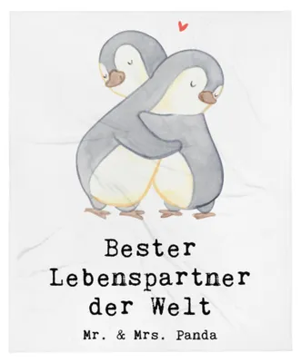 Produktbild von Mr. & Mrs. Panda Kuscheldecke Pinguin Bester Lebenspartner der Welt - Weiß - Geschenk, Hochzeitstag, Ehefrau, Decke, Bettüberwurf, Tagesdecke, Freundin, Bettdecke, Liebe